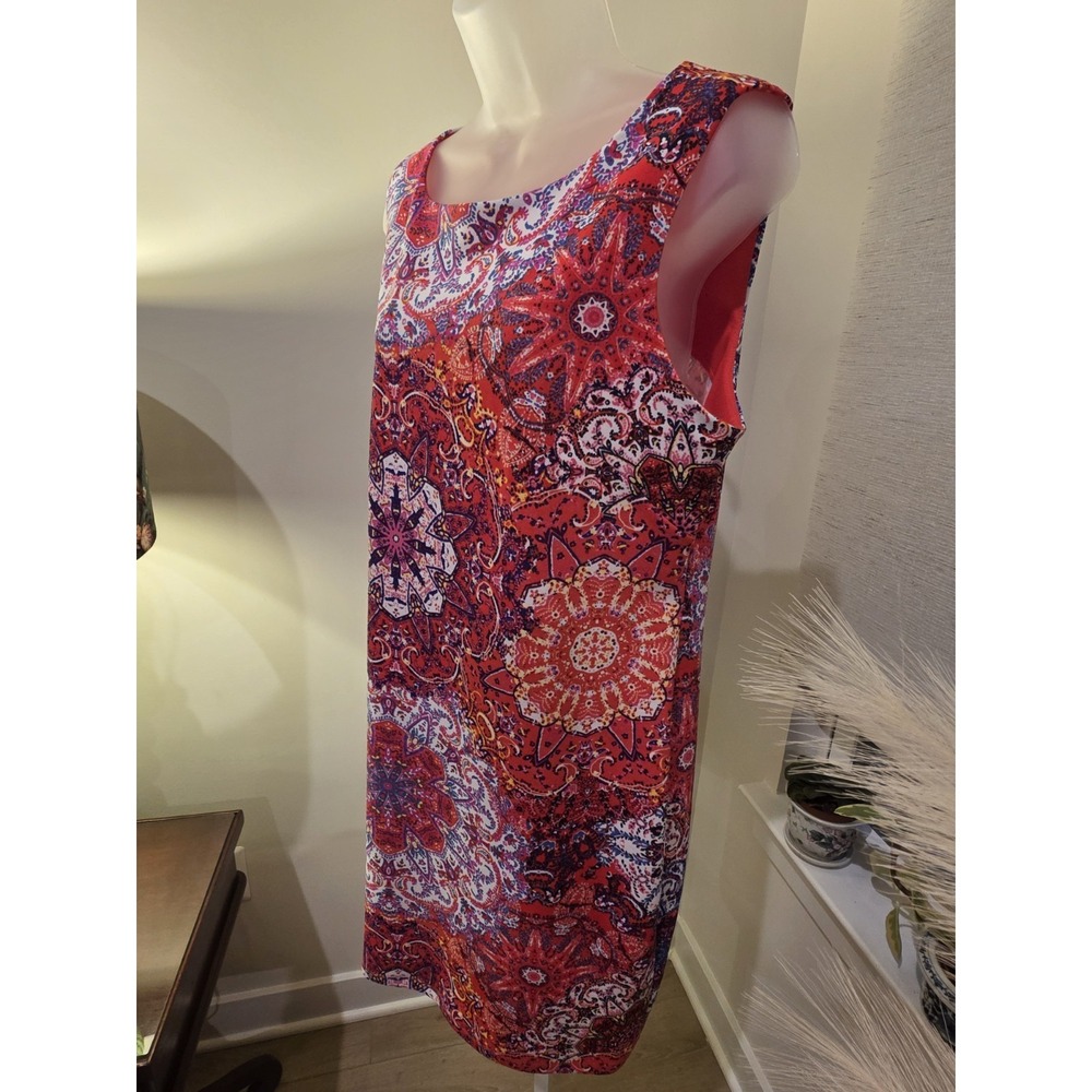 Fuschia Multicolor Floral Womens Sz 12 Shift Dress Sleeveless Boho Knee Length - Picture 16 of 16